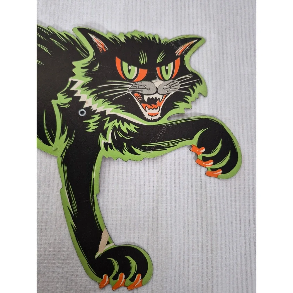 Vintage Beistle Halloween Jointed Black Cat Cutout Paperboard Decoration USA